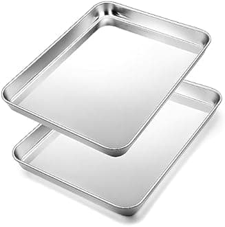 2Pcs Baking Sheet Pan Set, Joyfair Stainless Steel Cookie Sheets, Commercial Metal Pans Toaster Oven Tray Bakeware for Jelly Roll/Bread/Bacon, Heavy Gauge, Rust-free & Dishwasher Safe (10.4 Inch)