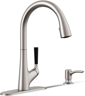 KOHLER K-R562-SD-VS Malleco Pull-Down Kitchen Faucets with Soap Dispenser, Vibrant Stainless Kitchen Sink Faucets, Vibrant Stainless