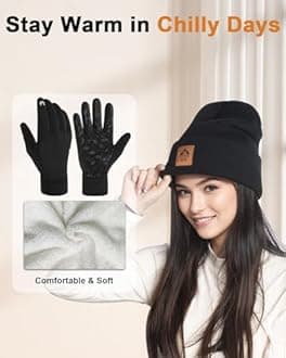 RIGWARL Winter Mens Hat and Gloves Set for 32-50℉, Soft Hat and Touchscreen Gloves for Men Women, Beanie and Glove for Unisex