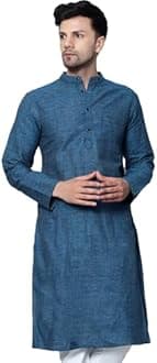 Latest Chikan Men's Cotton Regular Textured Long Kurta Full Sleeves - Casual Ethnic Wear�