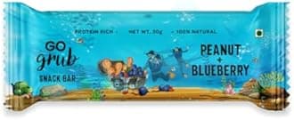 Go Grub - Peanut Blueberry Snack Bar | Crunchy Energy Bars with Whole Nuts, Real Dried Berries | No Preservatives | 100% Vegetarian | Healthy Breakfast, Evening & Midnight Snack | Pack of 10
