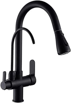 YOMYM Kitchen Sink Faucet with Pull Down Sprayer 2 Handle 3 in 1 Water Filter Purifier Faucets Black