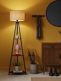 Crosscut Furniture Metal Floor Lamp with 3 Shelves (Brown Jute)