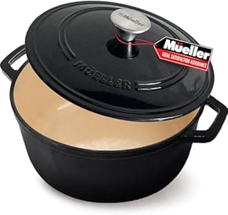 MÜELLERHOME 6 Quart Enameled Cast Iron Pot Dutch Oven, Heavy-Duty Oven-Safe up to 500° F, & Across All Cooktops, Casserole Dishes for Ovens, Bread Pan with Lid and Knob, Cast Iron Cookware, Black