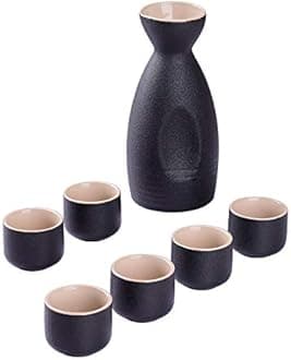 Japanese Sake Set, Traditional Ceramics Black Sake Serving Sets 7 Pcs include 1 Pot and 6 Cups