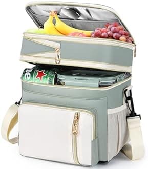 Lunch Box & Lunch Bag for Women Men, Large Insulated Adult Lunch Box Leakproof Lunchbox Cooler Bag for Work Picnic Beach,16L, Olive Green & White