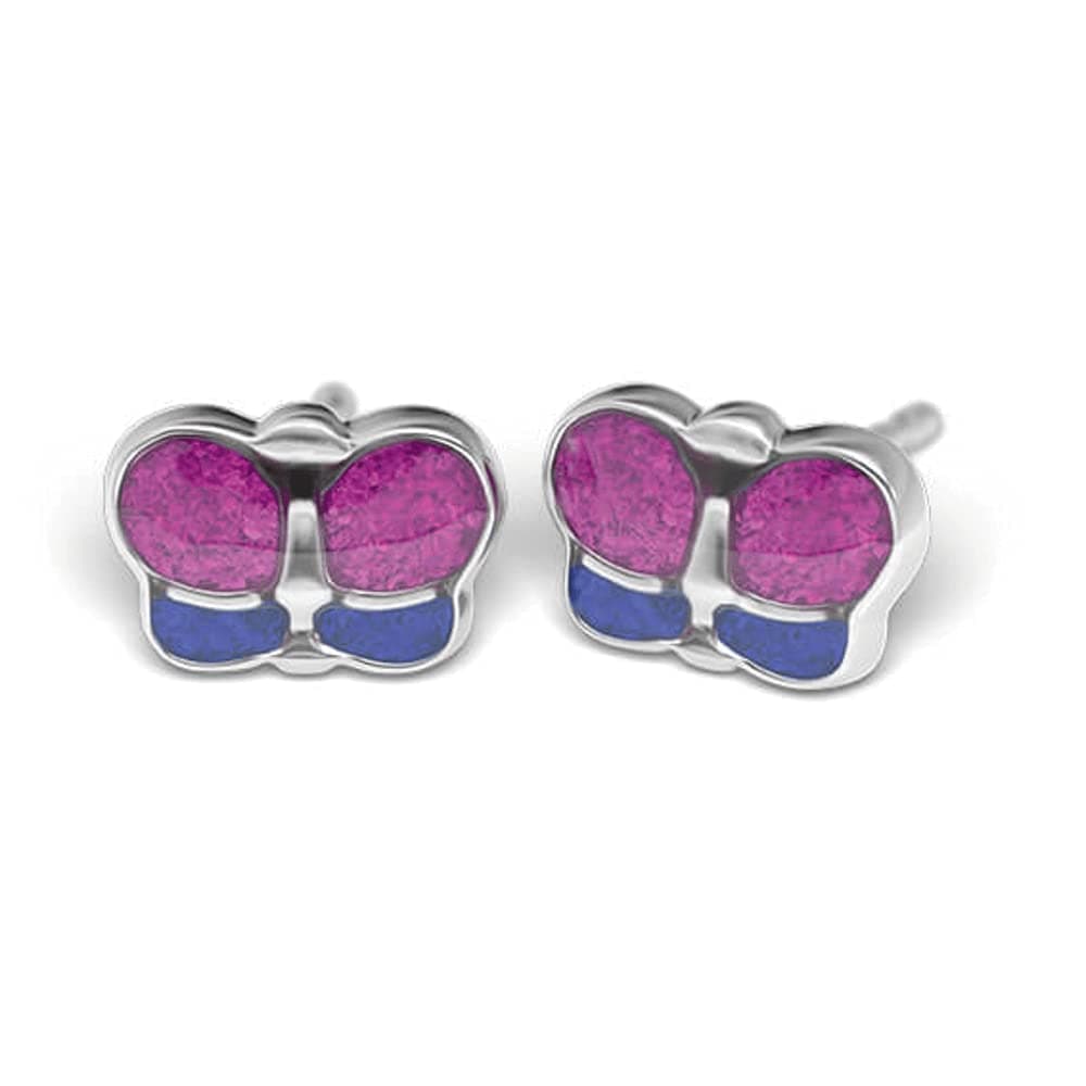 STUDEXSensitive , glitter butterfly stud earrings, ruby and sapphire blue, 5 mm, surgical steel