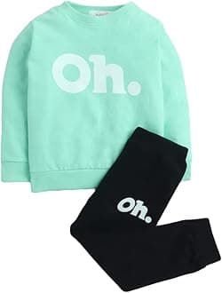 Sponsored Ad - Boys and Girls Cotton Text Print Sweatshirt and Jogger Set in Green Color