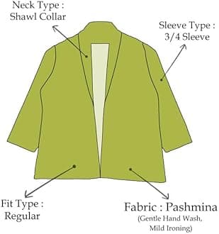 Fabcurate Cultural Charm Ethnic Jacket for Women Teal Blue | Shawl Collar with 3/4 Sleeves Pashmina Jacket for Ladies | Fashionable Casual Wear