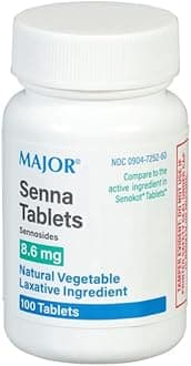 Senna 8.6 mg Natural Vegetable Laxative Tablets - Made with Sennosides - Promotes Occasional Constipation Relief - 100 Tablets
