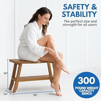 EcoDecors 34 Inch Satori Natural Teak Waterproof Teak Wood Shower Bench Stool Seat Chair For Inside Shower Provides Safety, Storage, and Organization For Bathroom Accessories