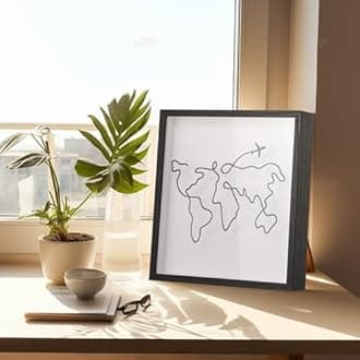 Adventure Archive Box Travel Shadow Box Slotted Ticket Shadow Box Keepsake 8" Memory Box World Map and Airplane Design Theater Gift (White, 12x12")