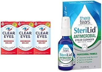 TheraTears Steralid Eyelid Cleanser & Clear Eyes Redness Relief Lubricant Eye Drops (0.5 fl oz, Pack of 3)