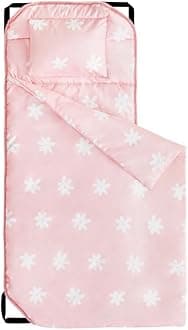 Cot Nap Mat with Pillow and Blanket, for Toddler Kids Boys Girls in Daycare Kindergarten Preschool Pre K with Elastic Corner Straps, Floral Botanical Flowers, Pink White