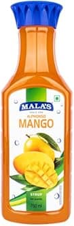 Mala's Alphonso Mango Syrup | Aaphus | 750ML Bottle | Mixer for Fruit Shakes, MilkShakes, Raas, Falooda, Mocktails, Cocktails, Drinks, Juices, Beverages