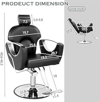 Black Salon Chair for Hair Stylist, Barber Chairs for Barbershop Home, Reclining Styling Hair Armchair with Hydraulic Pump,360°Rotation,Recline Beauty Hairdress Armchair(Sliver Black)