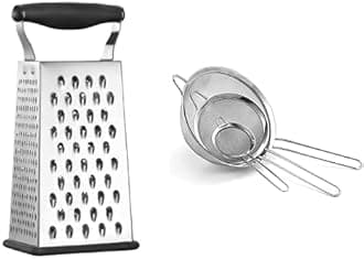Cuisinart Boxed Grater, Black, One Size, CTG-00-BG & Mesh Strainers, 3 Pack Set, CTG-00-3MS Silver