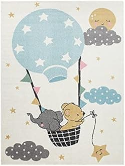 TT Home Nursery Area Rug Kids Rug For Bedroom Girls Boys Modern Rainbow Cloud Rug Animal Motif Colourful, colour: Cream, Size:160x220 cm