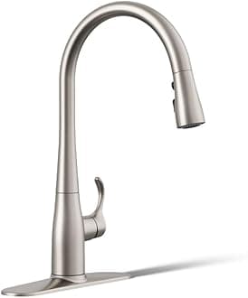 - 596-VS Simplice Kitchen Sink Faucets with Pull Down Sprayer, 3-Spray Design, Vibrant Stainless Kitchen Faucets, High Arch