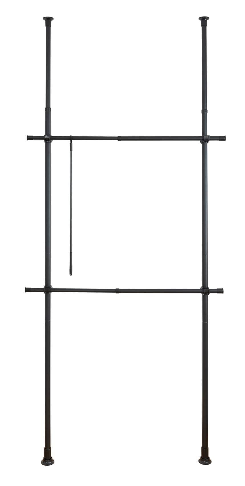 WENKO Herkules Basic Telescopic System Black Matt, Adjustable Organiser System, 2 Clothes Rails, Adjustable to Various Places, 75-120 x 165-300 x 11 cm, Powder-Coated Metal
