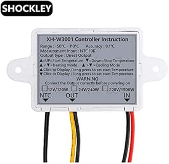 Shockley XH-W3001-50 to 110c Intelligent Digital Thermostat temperature controller combo (220V / 1500W) + 2 Piece FAN + MAINS POWER CORD + DC Female Jack + 12v 1Amp Adapter