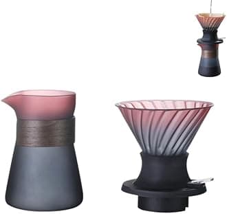 Pour Over Coffee Maker Set High Borosilicate Glass Dripper Coffee Sharing Pot Home Brewing Filter Compatible Drip Coffee Accessory with Comfortable Walnut Handle (Coffee maker set)