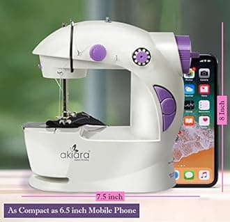 Akiara - Makes life easy Mini Sewing Machine with Table Set | Tailoring Machine | Hand Sewing Machine with extension table, foot pedal, adapter, White (With kit 2)