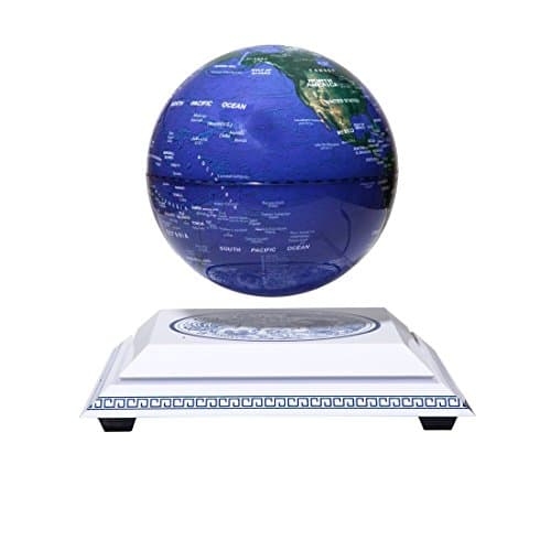 Maglev Magnetic Levitation Levitron Floating Rotating Wireless Induction Light Itself 6" Blue Globe Chinoiserie Chinese Style Platform Learning Education Home Decor woodlev