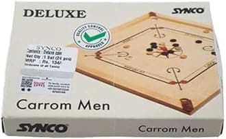 Synco Professional Wooden Carrom Coins Set | 24 Carrom Board Coins in Special Case (Delux)