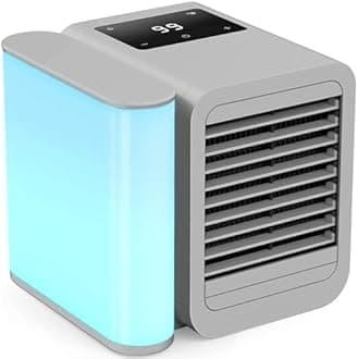 Portable Air Conditioner Cooling Fan: Evaporative Mini Air Cooler with 𝟳 𝗖𝗼𝗹𝗼𝗿𝘀 - USB Personal Air Cooler Desktop Ac Unit for Room Office Home (Grey)