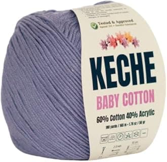 Keche Baby Cotton, 60% Cotton 40% Acrylic Yarn, Soft Cotton Yarn for Crochet and Knitting, Amigurumi Yarn 1 Skein/Ball 1.76 Oz (50g) / 180 Yrds (165m) - Lilac