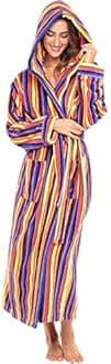 Alexander Del Rossa Plush Fleece Robe for Women, Long Hooded Bathrobe with Hood, Plus Size