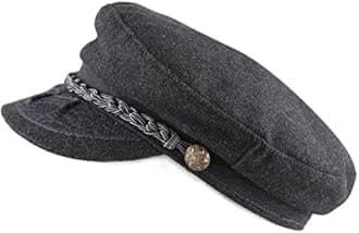 The Hat Depot Winter Unisex Wool & Faux Leather Greek Fisherman Sailor Fiddler Driver Hat Flat Cap
