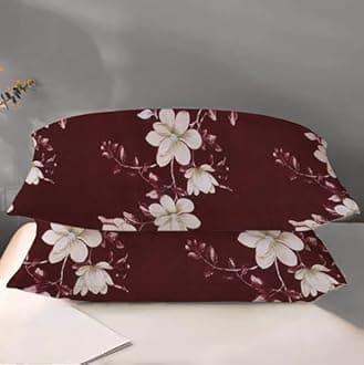 DREAMLET Premium Glace Cotton Elastic Fitted Bedsheets with 2 Full Size Pillow Covers Double Bedsheet with All Around Elastic Supersoft 160TC Size 90×100 inches (Brown White Flowers, Fitted)