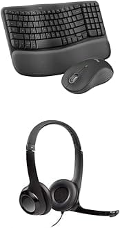 Logitech Wave Keys MK670 Combo, Wireless Ergonomic Keyboard for Multi-OS, Windows/Mac + H390 Wired Headset for PC/Laptop, Stereo Headphones with Noise Cancelling Microphone, USB, in-Line Controls