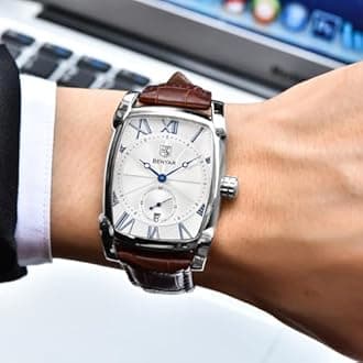 BENYAR Men's Classic Waterproof Rectangular Design Classic Business Leather Strap Watch