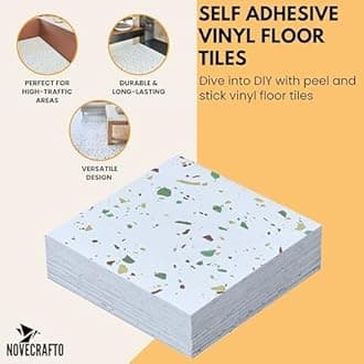 Vinyl Floor Tiles Self Adhesive 30-Pack - Covers 30 sq.ft (2.79 m²) - Wear Resistant Square Flooring Tile 12x12 in (30.5 x 30.5cm) - White Terrazzo Look with Flecks Peel and Stick Floor Tiles