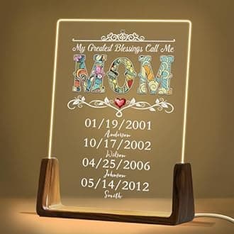 SIYDCF Mothers Day Personalized Gifts Personalized Night Light with Acrylic Plaque, Mom Gifts from Daughter Son, Personalized Photos Gift for Mom Grandma Wife Christmas Birthday Custom Gifts