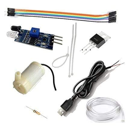 Super Debug DIY KIT Automatic Hand Sanitizer Dispenser Machine IR Sensor, Submersible Water Pump, TIP32C, Resistor, Jumper Wire, Power Cable and Ties