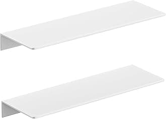 2-Piece Glossy White Metal Floating Shelves - Aluminum Alloy Wall Mounted Shelf No Drilling, Rust-Proof, 15.7" Width for Home Decor & Storage in Living Room, Bedroom, Bathroom