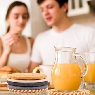 Coasters Set of 4 for Drinks, Cotton Woven 4 Colors Absorbent Boho Coasters for Home Decor Cups - Hot or Cold Drink Thickened (Grey Mixed Khaki)