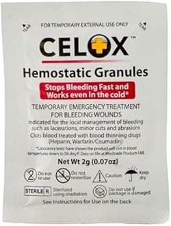 Celox Hemostatic Z-Fold Gauze & Celox Granules First Aid Bundle Emergency Trauma Kit Supplies for Home, Office, Travel, car and All Sports.