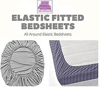 DECOMIZER 300 TC Cotton Feel Glace Cotton Elastic Fitted All Around Printed Full Length Single Bed Bedsheet with 1 Pillow Cover Fits Upto 6 inches Mattress,Size- 42x75x8 Inches,Blue Hearts