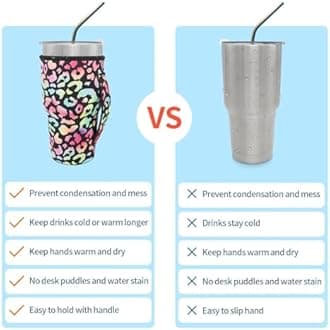 Reusable Iced Coffee Cup Sleeve Neoprene Insulated Sleeves Cup Holder with handle Idea for 30oz - 32oz Tumbler Cups, Protein Shake Bottles(Only Cup Sleeves), Lovely Strawberry