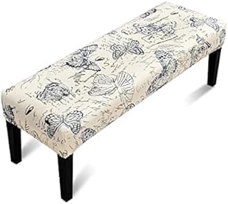 Liykimt Stretch Dining Bench Cover,Bench Slipcover Anti-Dust Removable Washable Upholstered Rectangle Bench Seat Protector Cover for Ding Room,Living Room,Bedroom,Kitchen(Beige/Butterfly)