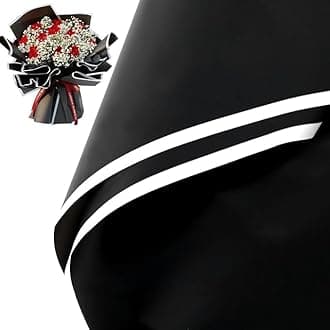 Just Flowers Waterproof Floral Wrapping Paper, Gift Wrapping Paper Roll Sheet, Florist Bouquet Supplies (Pack of 15 Wrapping Paper with White Edge, Black)