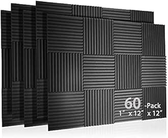 60 Pack Acoustic Panel Polyurethane Foam Sound Proof Acoustic Treatment Room Kit for Absorbing Sound on Walls, 1" X 12" X 12" Sound-Proof Material for Home Studio Ceiling (60 Pack) (60PCS)