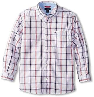 Tommy Hilfiger Boys Long Sleeve Woven Shirt, 100% Cotton, Collared Button-Down with Embroidered Logo, Parfait Pink