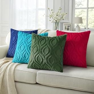 decorUhome Spring Euro Sham Throw Pillow Covers 26x26 Inch Set of 2, Soft Plush Faux Wool Forest Elf Solid Couch Pillow Covers, Accent Farmhouse Neutral Square Pillow Cases for Sofa Bed Living Room