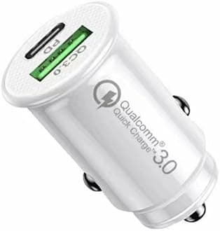 30W Fast Car Charger Adapter USB C Super Mini Dual Port And All Metal Car Phone Charger Socket Type C Universal Socket Adapter Cigarette Lighter Compatible With All Vehicle Android phones (White)